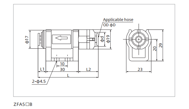 Dimensions ZFA Series Universal Vacuum Filter ZFA5B