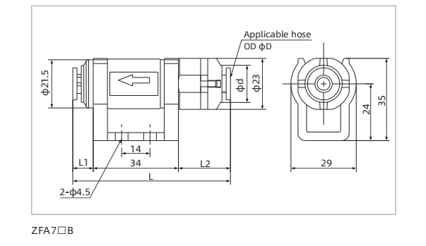 Dimensions ZFA Series Universal Vacuum Filter ZFA7B